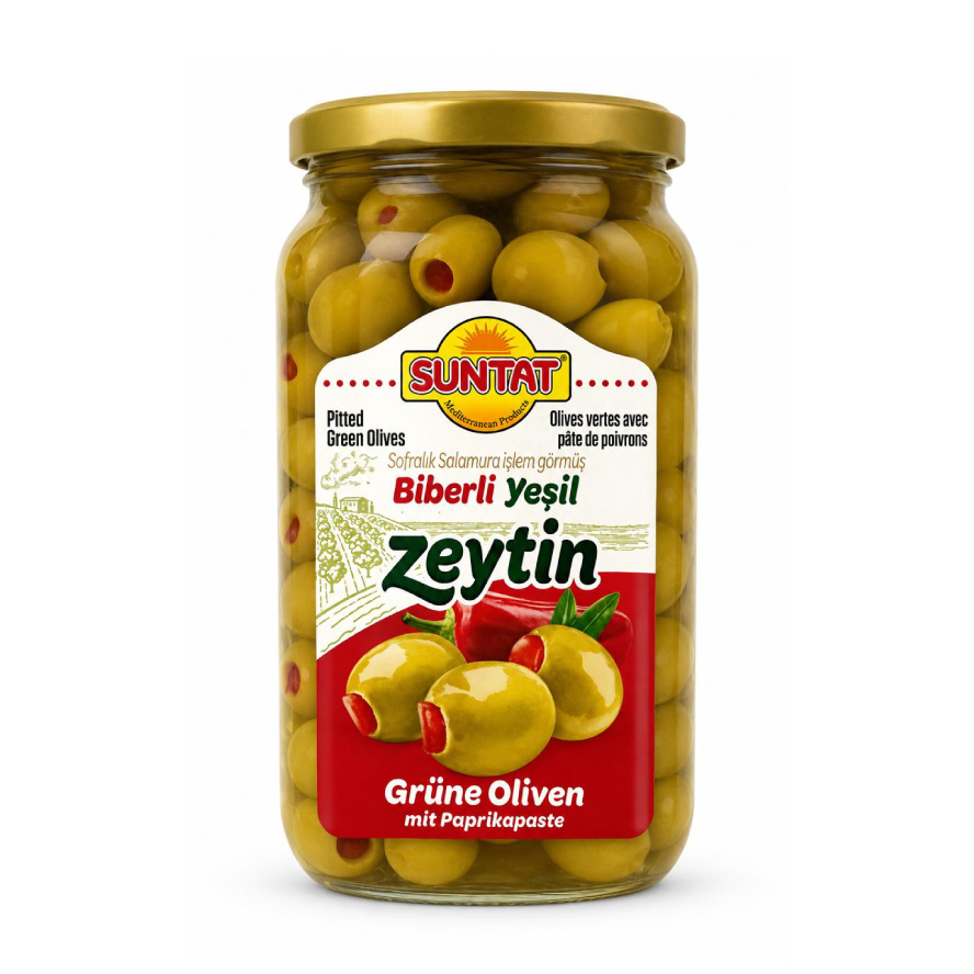Suntat Pitted Green Olives (BIBERLI YEŞİL ZEYTİN) 500G